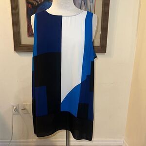 INC International Concepts Colorblock Sleeveless Top - Blue, Black, and White XL